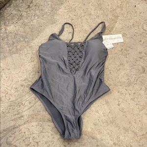 Shimmer Gray One-Piece Swimsuit with Crochet Detail